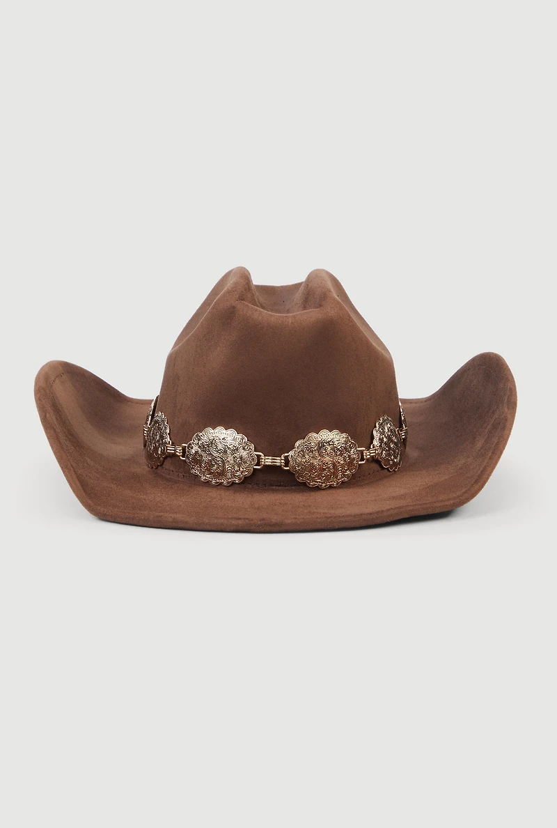 Concho Chain Faux Suede Cowboy Hat