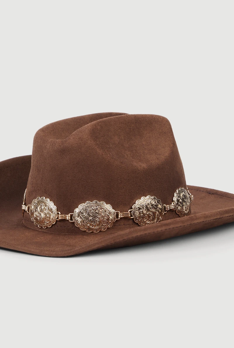 Concho Chain Faux Suede Cowboy Hat