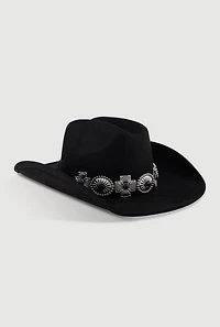 Chic Faux Suede Metallic Cross Cowboy Hat