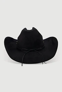 Womens Trendy Faux Suede Metallic Cross Trim Cowboy Hat, Black