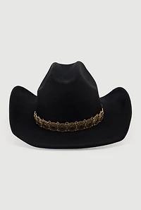 Faux Suede Metallic Boho Trim Cowboy Hat