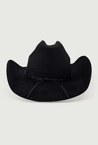 Womens Faux Suede Metallic Boho Trim Cowboy Hat, Black