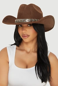 Faux Suede Boho Belted Cowboy Hat