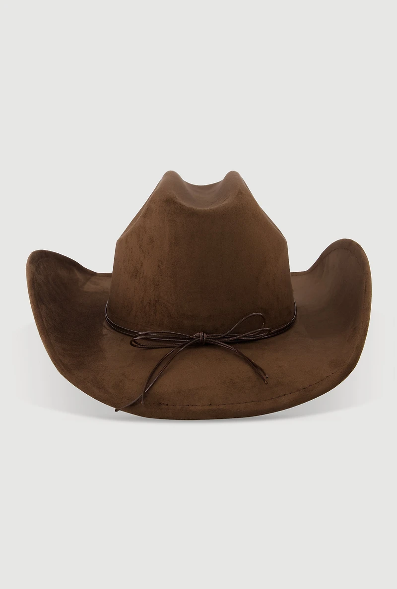 Faux Suede Boho Belted Cowboy Hat