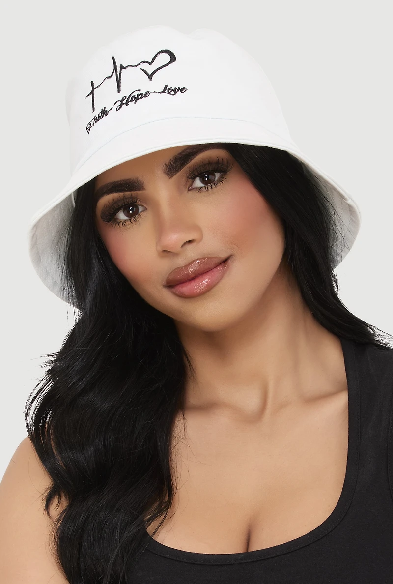 Faith Hope Love Embroidered Bucket Hat