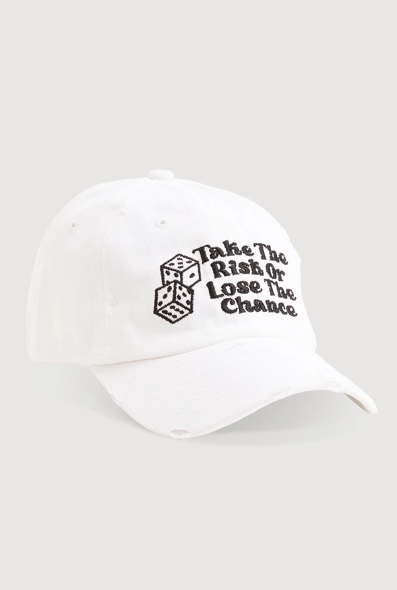 Womens Take The Risk Graphic Baseball Hat, White