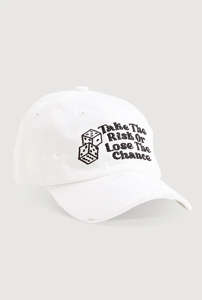 Womens Take The Risk Graphic Baseball Hat, White