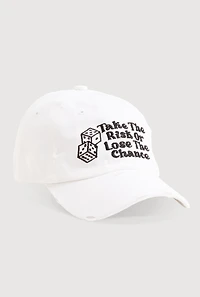 Womens Take The Risk Graphic Baseball Hat, White