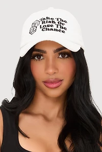 Womens Take The Risk Graphic Baseball Hat, White
