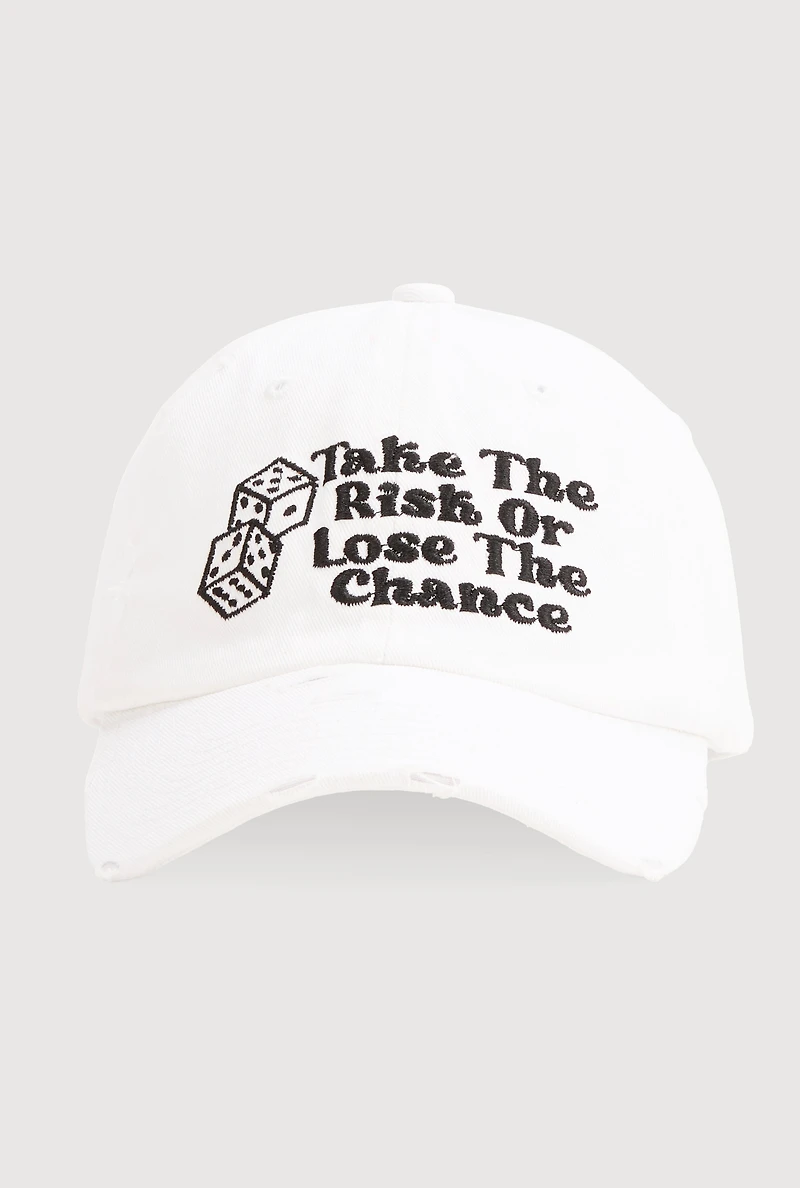 Womens Take The Risk Graphic Baseball Hat, White