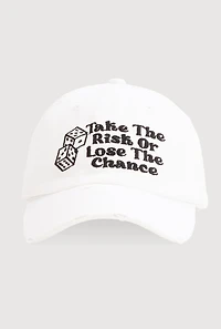 Womens Take The Risk Graphic Baseball Hat, White