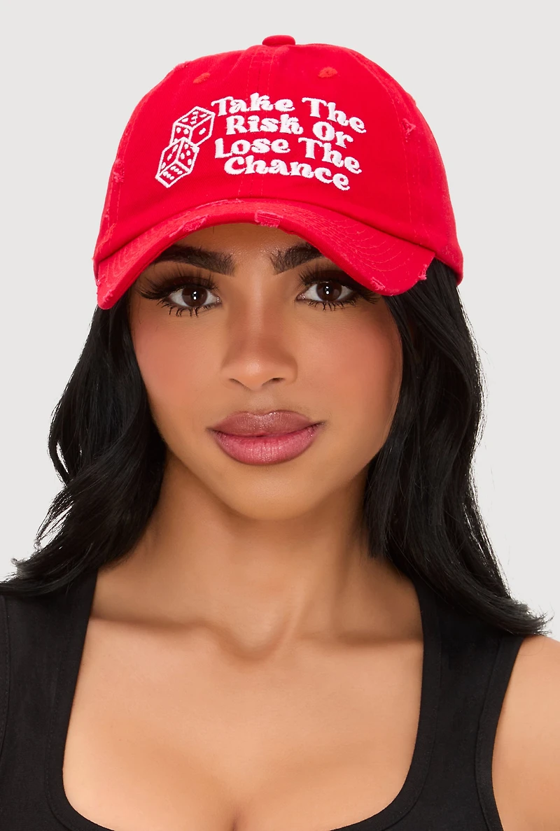 Womens Take The Risk Graphic Baseball Hat, Red