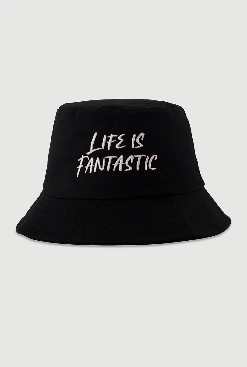 Life Is Fantastic Embroidered Reversible Bucket Hat