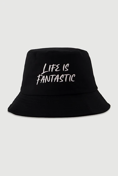 Life Is Fantastic Embroidered Reversible Bucket Hat