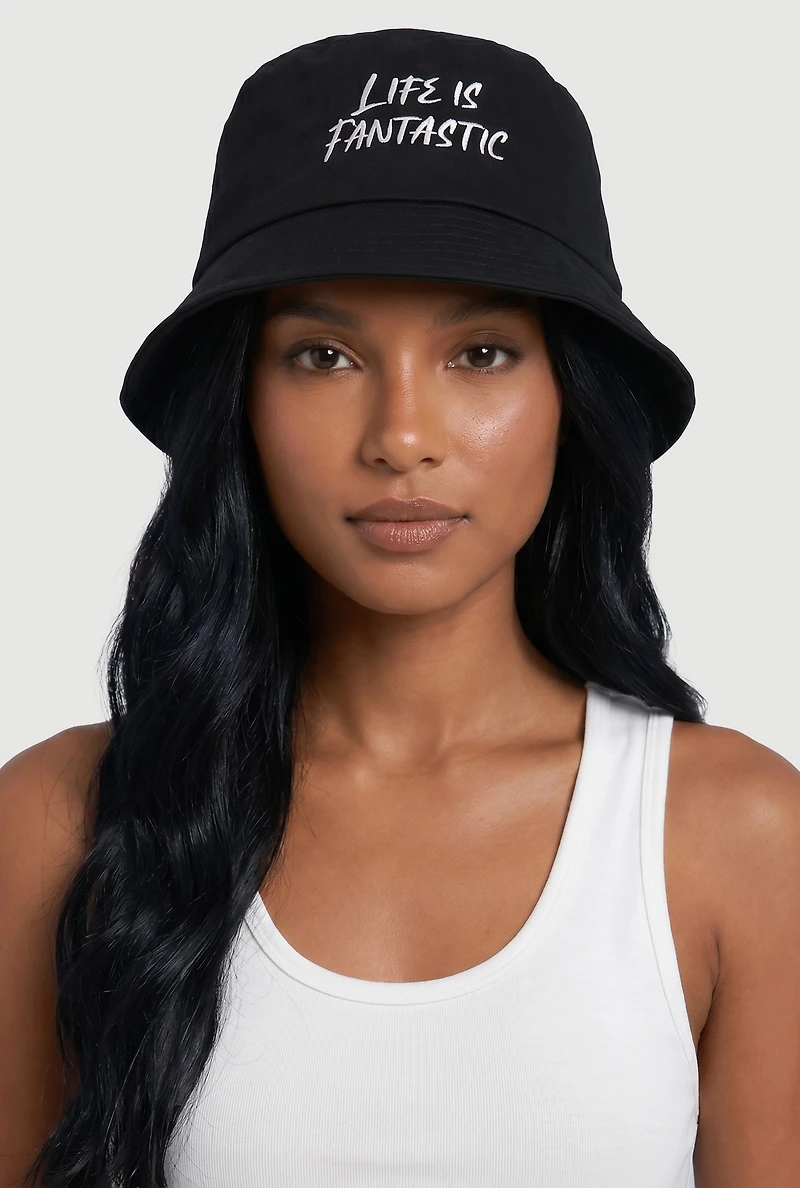 Life Is Fantastic Embroidered Reversible Bucket Hat