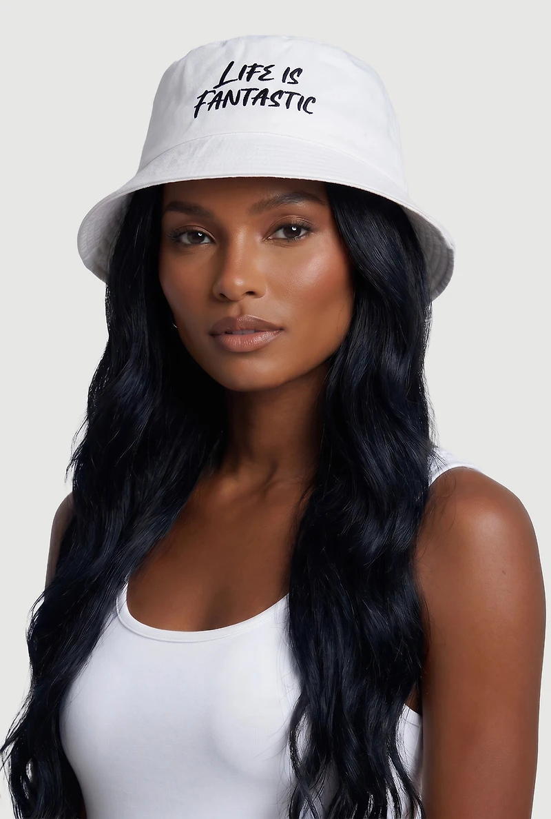 Life Is Fantastic Embroidered Reversible Bucket Hat