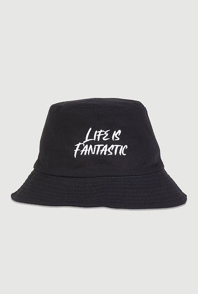 Womens Life Is Fantastic Bucket Hat, Black