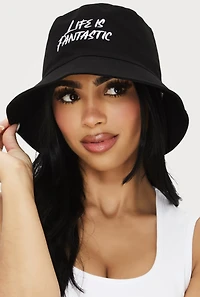 Womens Life Is Fantastic Bucket Hat, Black
