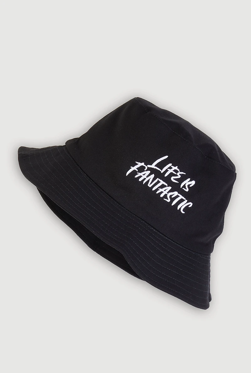 Womens Life Is Fantastic Bucket Hat, Black