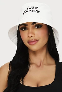 Womens Life Is Fantastic Bucket Hat, White