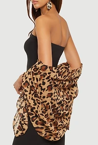 Womens Leopard Print Pashmina Scarf, Brown