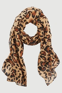 Womens Leopard Print Pashmina Scarf, Brown