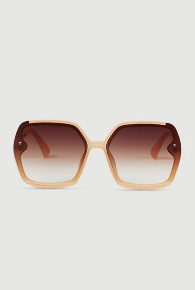 Womens Oversized Chain Link Ombre Lens Sunglasses, Beige