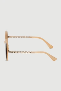 Womens Oversized Chain Link Ombre Lens Sunglasses, Beige