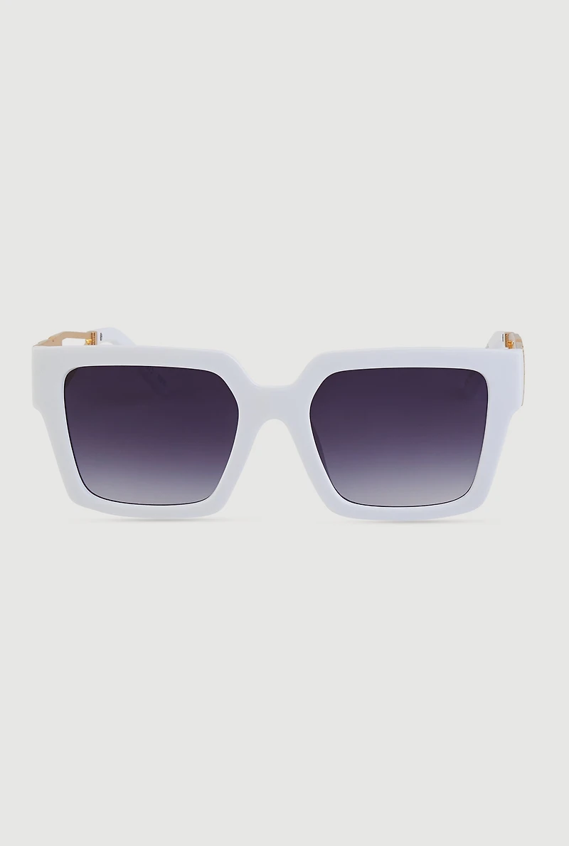 Womens Cut Out Detail Square Sunglasses, White