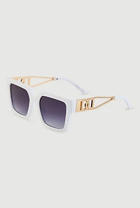 Womens Cut Out Detail Square Sunglasses, White