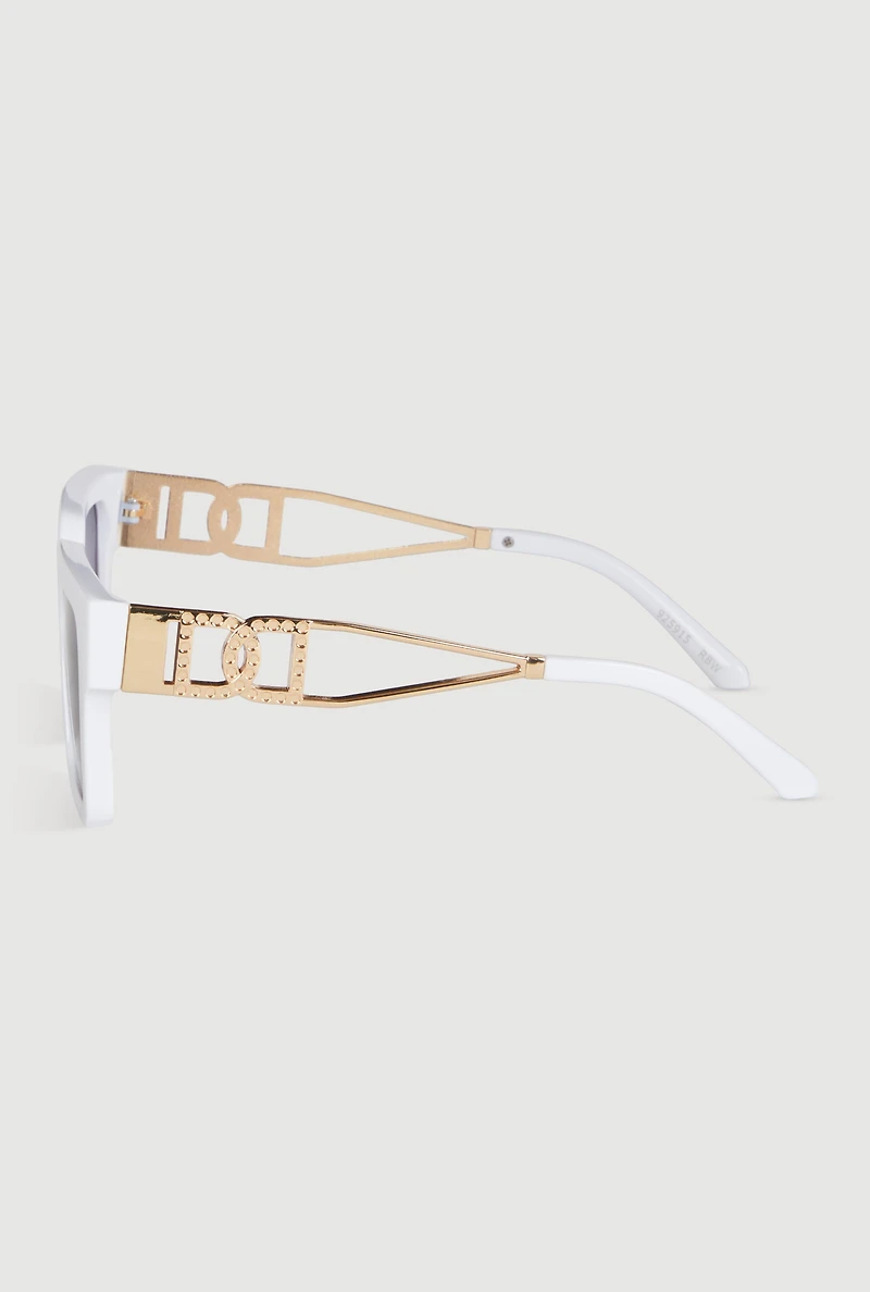 Womens Cut Out Detail Square Sunglasses, White