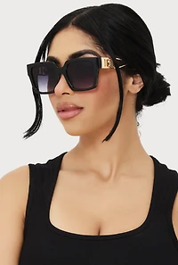 Womens Cut Out Detail Square Sunglasses, Black