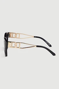 Womens Cut Out Detail Square Sunglasses, Black
