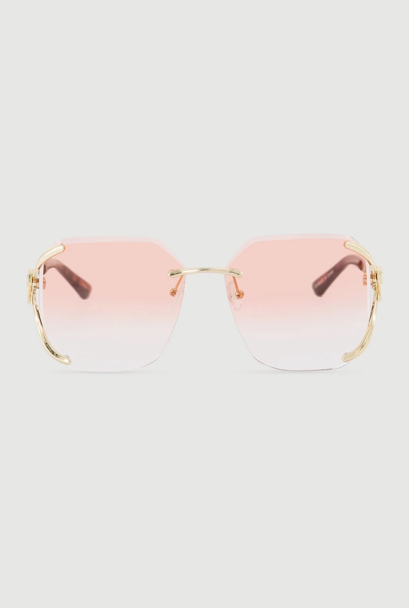 Womens Ombre Lens Metallic Jaguar Detail Sunglasses, Pink