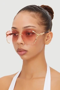 Womens Ombre Lens Metallic Jaguar Detail Sunglasses, Pink