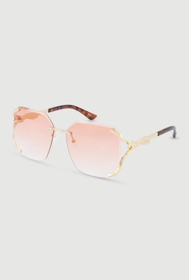 Womens Ombre Lens Metallic Jaguar Detail Sunglasses, Pink