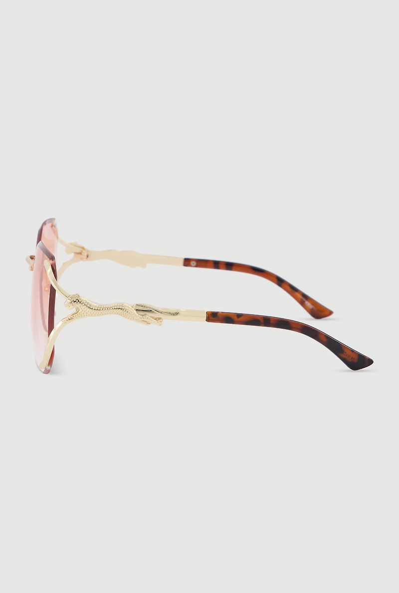Womens Ombre Lens Metallic Jaguar Detail Sunglasses, Pink