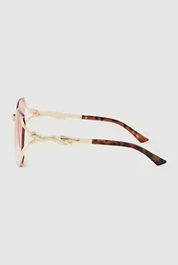 Womens Ombre Lens Metallic Jaguar Detail Sunglasses, Pink
