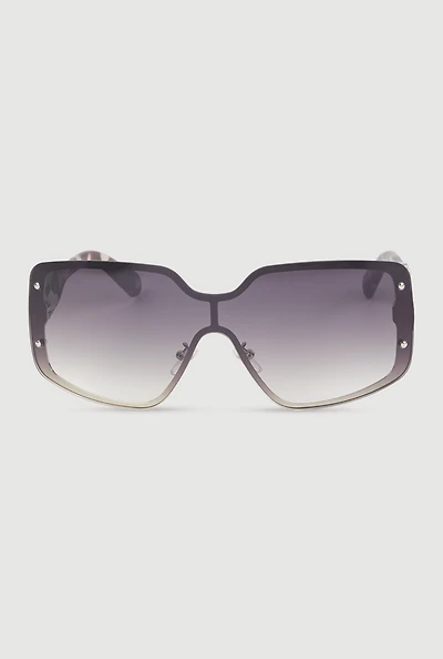 Womens Gradient Lens Shield Sunglasses with Stud Detail, Multi