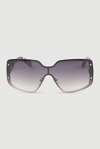 Womens Gradient Lens Shield Sunglasses with Stud Detail, Multi