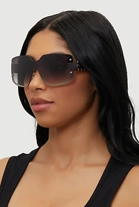 Womens Gradient Lens Shield Sunglasses with Stud Detail, Multi