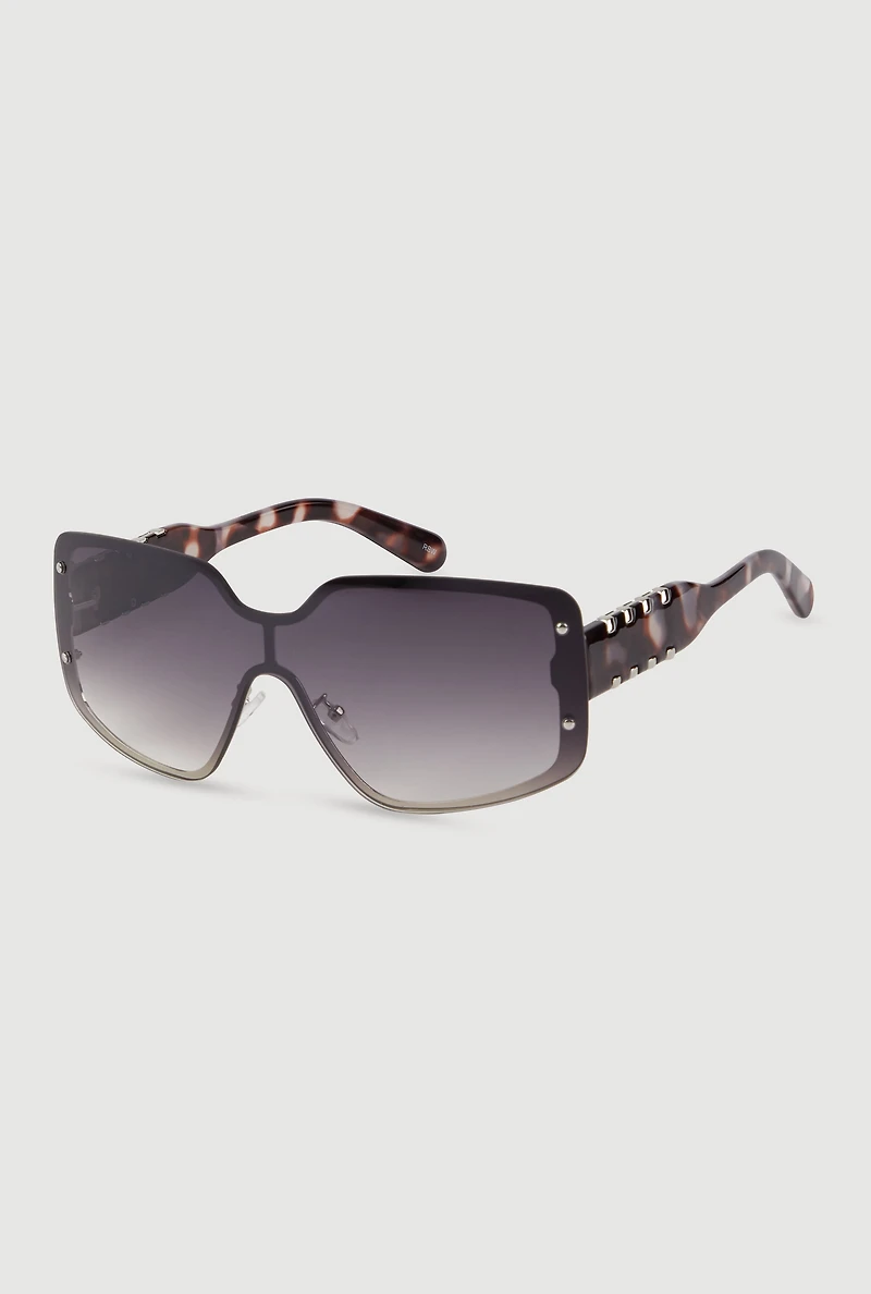 Womens Gradient Lens Shield Sunglasses with Stud Detail, Multi