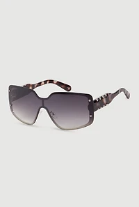Womens Gradient Lens Shield Sunglasses with Stud Detail, Multi