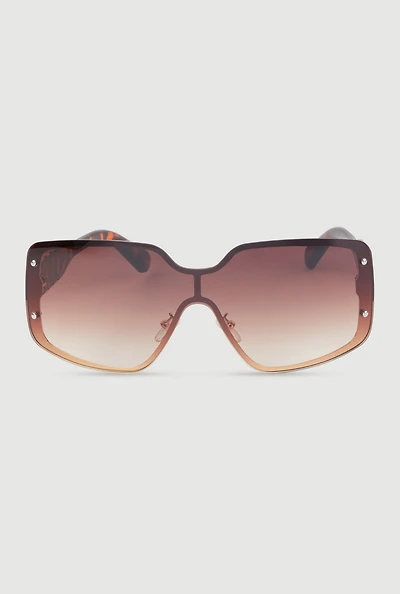 Gradient Lens Shield Sunglasses with Stud Detail