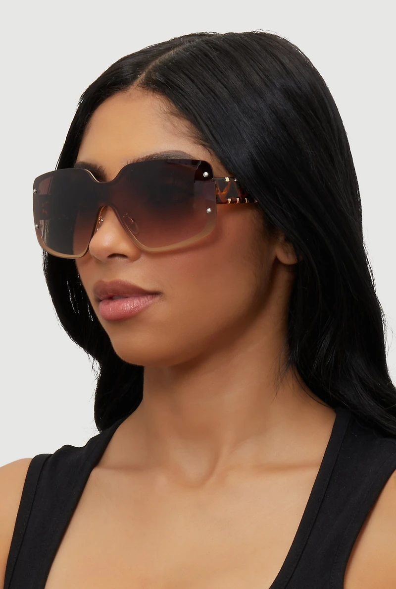 Gradient Lens Shield Sunglasses with Stud Detail
