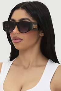 Metallic Cut Out Arm Ombre Lens Sunglasses