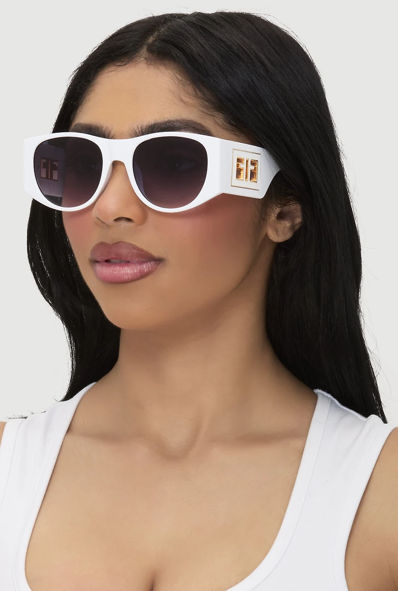 Metallic Cut Out Arm Ombre Lens Sunglasses