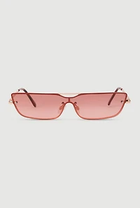 Womens Rimless Metallic Shield Sunglasses, Pink