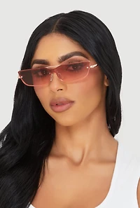 Womens Rimless Metallic Shield Sunglasses, Pink