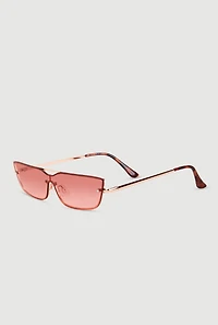 Womens Rimless Metallic Shield Sunglasses, Pink